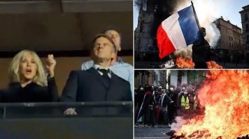 Paris dağılır, Makron arvadı ilə konsertə getdi