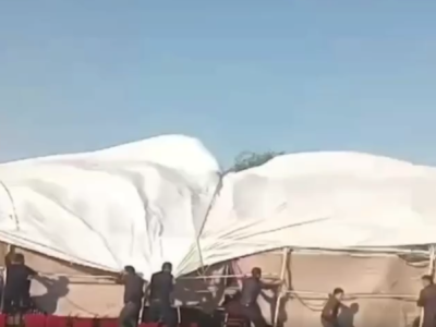 Güclü külək toy çadırını uçurtdu - VİDEO