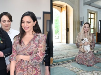 Leyla Əliyeva Yevlaxda məktəb açılışında iştirak edib, məsciddə olub