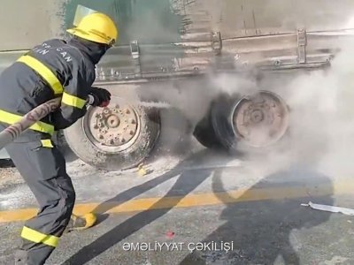 Masallıda yük maşını yandı - VİDEO