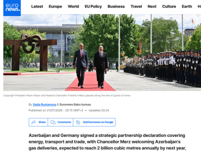 &ldquo;Euronews&rdquo; İlham Əliyevin Almaniya səfərini geniş işıqlandırıb