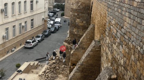 "İçərişəhər"də qala divarının bərpasına başlanılıb - GÖRÜNTÜ