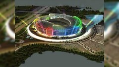 Yeni stadionun rəmzi qapısına ilk topu İlham Əliyevin oğlu vurub 