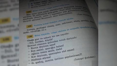 Orta məktəb dərsliyindəki vulqarizm: “Kəs səsini, qancığın balası!” - FOTO