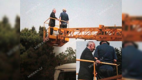 Hacıbala Abutalıbov Bakını qaldırıcı krandan seyr edir - FOTO