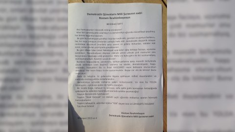 Rüstəm İbrahimbəyovun müraciəti oxundu- FOTO