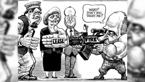 Karikaturaçı Lukaşenko ilə Poroşenkonu səhv saldı