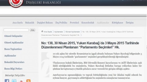 Türkiyədən Dağlıq Qarabağdakı separatçı rejimə ETİRAZ