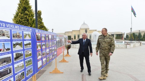 İlham Əliyev hərbi formada F&uuml;zuliyə getdi - FOTOLAR