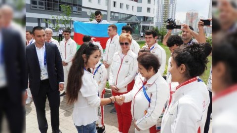 Leyla Əliyeva İkinci Avropa Oyunlarına qatılan azərbaycanlı idmançılarla - FOTOLAR