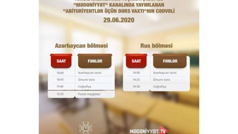 "Abituriyentlər üçün dərs vaxtı"nın sabaha olan cədvəli açıqlandı