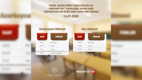 “Abituriyentlər üçün dərs vaxtı”nın sabaha olan CƏDVƏLİ
