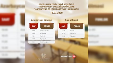“Abituriyentlər üçün dərs vaxtı”nın sabaha olan cədvəli