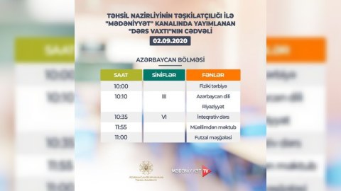 “Dərs vaxtı”nın sabaha olan CƏDVƏLİ