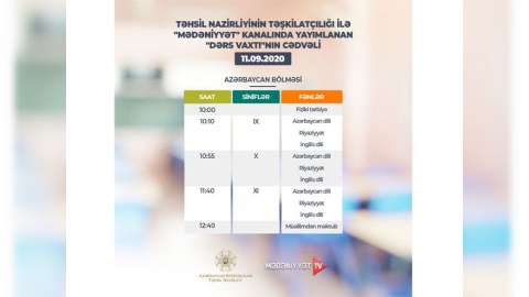 “Dərs vaxtı”nın sabaha olan CƏDVƏLİ