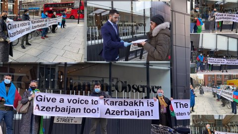 Azərbaycanlılar “Guardian” nəşrinin binası qarşısında aksiya keçirib