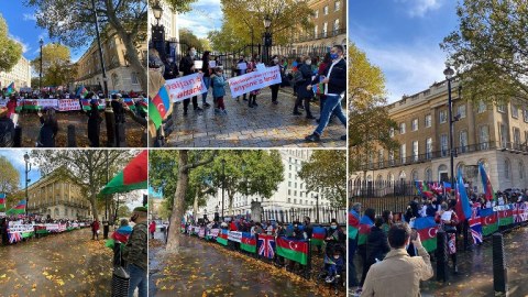Azərbaycan diasporu Boris Consonun ofisi önündə aksiya keçirdi