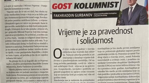 Azərbaycan səfirinin köşə yazısı Xorvatiya jurnalında