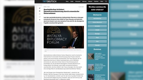 “TRT Deutsch” Ermənistan şirkətlərinin Azərbaycan ərazilərini çirkləndirməsindən yazdı