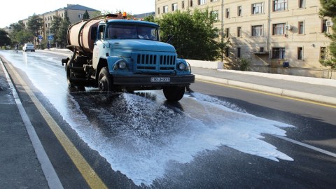 Naftalanda dezinfeksiya işləri davam etdirilir - FOTO