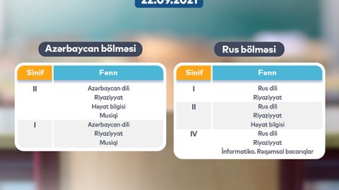 “Dərs vaxtı”nın 22 sentyabr cədvəli