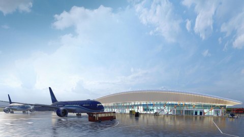 Prezident və birinci xanım Füzuli aeroportunda