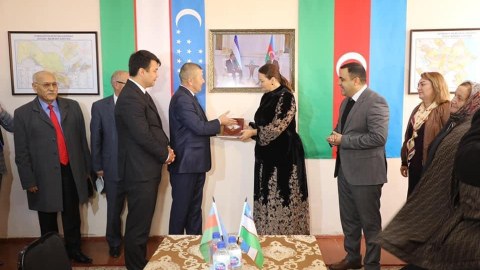Qənirə Paşayeva Qaraqalpaqıstanda Hüseyn Cavid mərkəzinin açılışında 