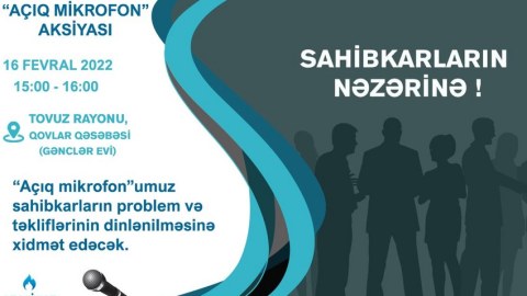 “Azəriqaz”ın rəhbərliyi Tovuzda sahibkarlarla görüşəcək