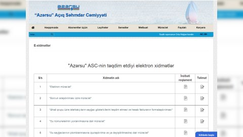 “Azərsu” 19 adda elektron xidmət göstərir