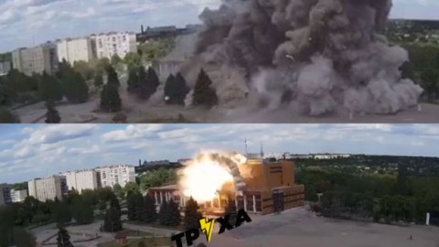 Ruslar Xarkovda Mədəniyyət evini bombaladı - VİDEO