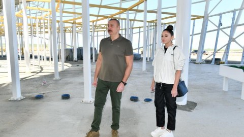 Prezident Zəngilan aeroportunun tikinti işləri ilə tanış oldu - FOTOLAR
