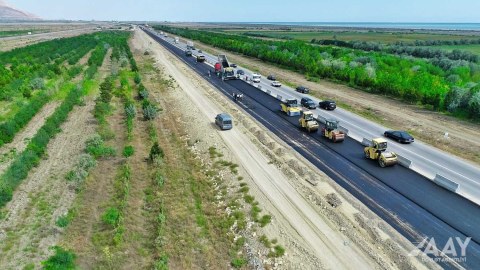 Bakı-Quba yolu asfaltlanır - FOTOLAR