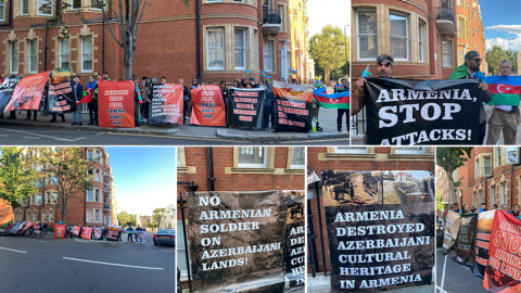 Britaniyadakı soydaşlarımız Ermənistan səfirliyi qarşısında piket keçirdilər