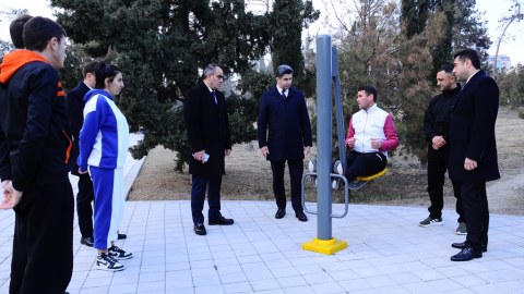 Naftalanda yeni idman qurğuları sakinlərin istifadəsinə verilib - FOTOLAR