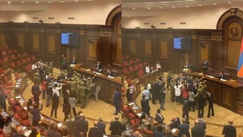 Ermənistan parlamentində gərginlik: Spiker deputatları qovdu - VİDEO
