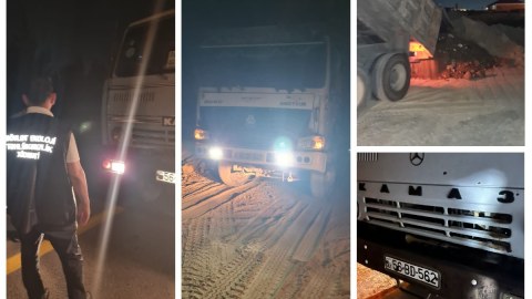 Gecə saatlarında qanunsuz torpaq daşıyanlar - FOTOLAR