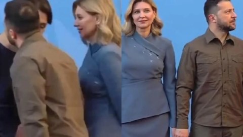 Zelenskinin birinci xanımı öpməsi arvadının xoşuna gəlmədi - VİDEO