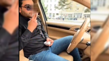 Əllərini sükandan çəkən "Porsche" sürücüsü tutuldu - VİDEO