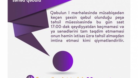 Peşə təhsili müəssisələrinə sənəd qəbulu başa çatır