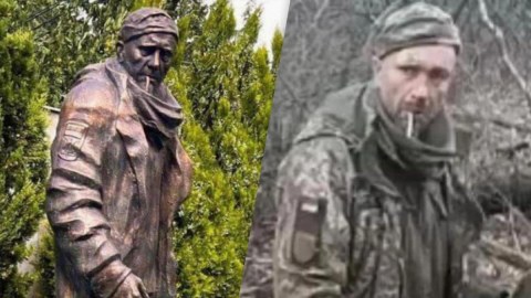 Ukraynada rusların öldürdüyü hərbçiyə Tbilisidə heykəl qoyuldu - FOTO