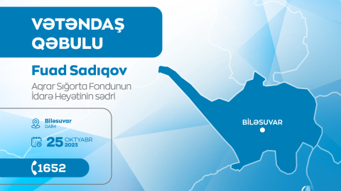 Aqrar Sığorta Fondunun sədri Biləsuvarda vətəndaşları qəbul edəcək