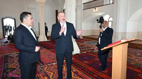 İlham Əliyev və Sadır Japarov Ağdam Cümə məscidinin AÇILIŞINDA