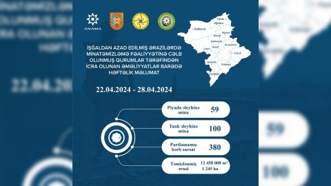Azad edilmiş ərazilərdə aşkarlanan minaların SAYI