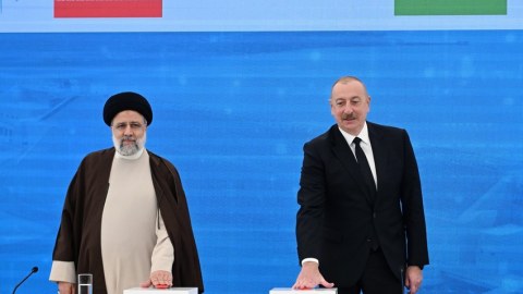 Araz çayı üzərində açılış mərasimi - İlham Əliyevlə Rəisi iştirak edib