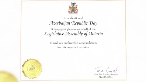 Ontario rəsmiləri Azərbaycan icmasını təbrik ediblər