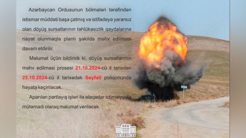 İstifadəyə yararsız döyüş sursatları MƏHV EDİLƏCƏK
