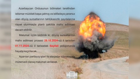 İstifadəyə yararsız döyüş sursatları MƏHV EDİLƏCƏK