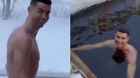 Ronaldo qarlı havada buzlu suya girdi - VİDEO