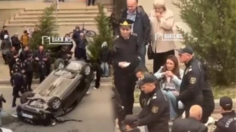 Qadın sürücü avtomobili aşırdı - VİDEO