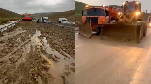 Güclü yağışa görə bu yolda problem yarandı